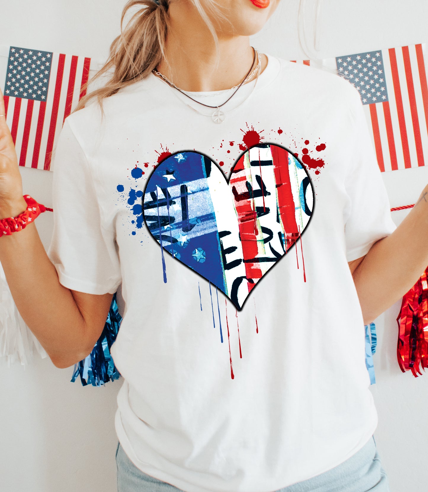 Red White Blue Heart Tee Sweatshirt